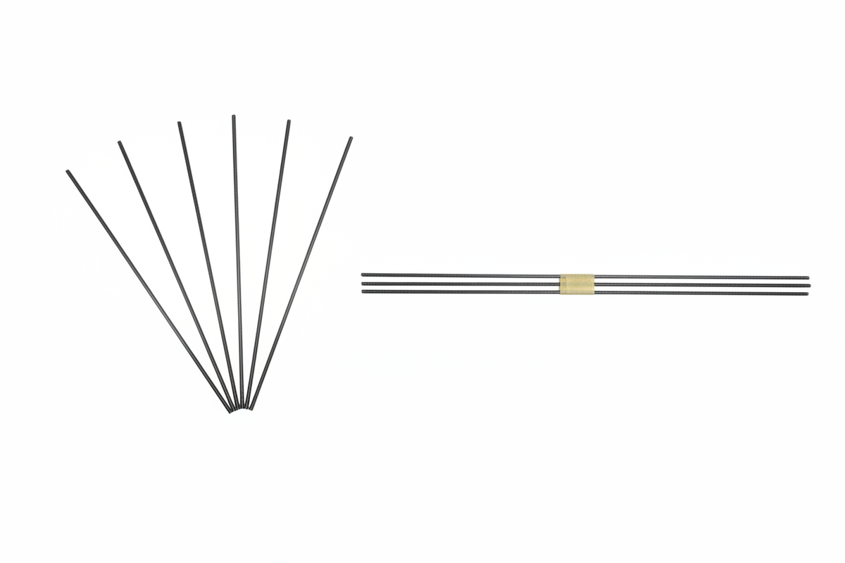 DU-BRO 2mm Threaded Rods 12 inch, 6 pack, shown fanned and bundled on white background