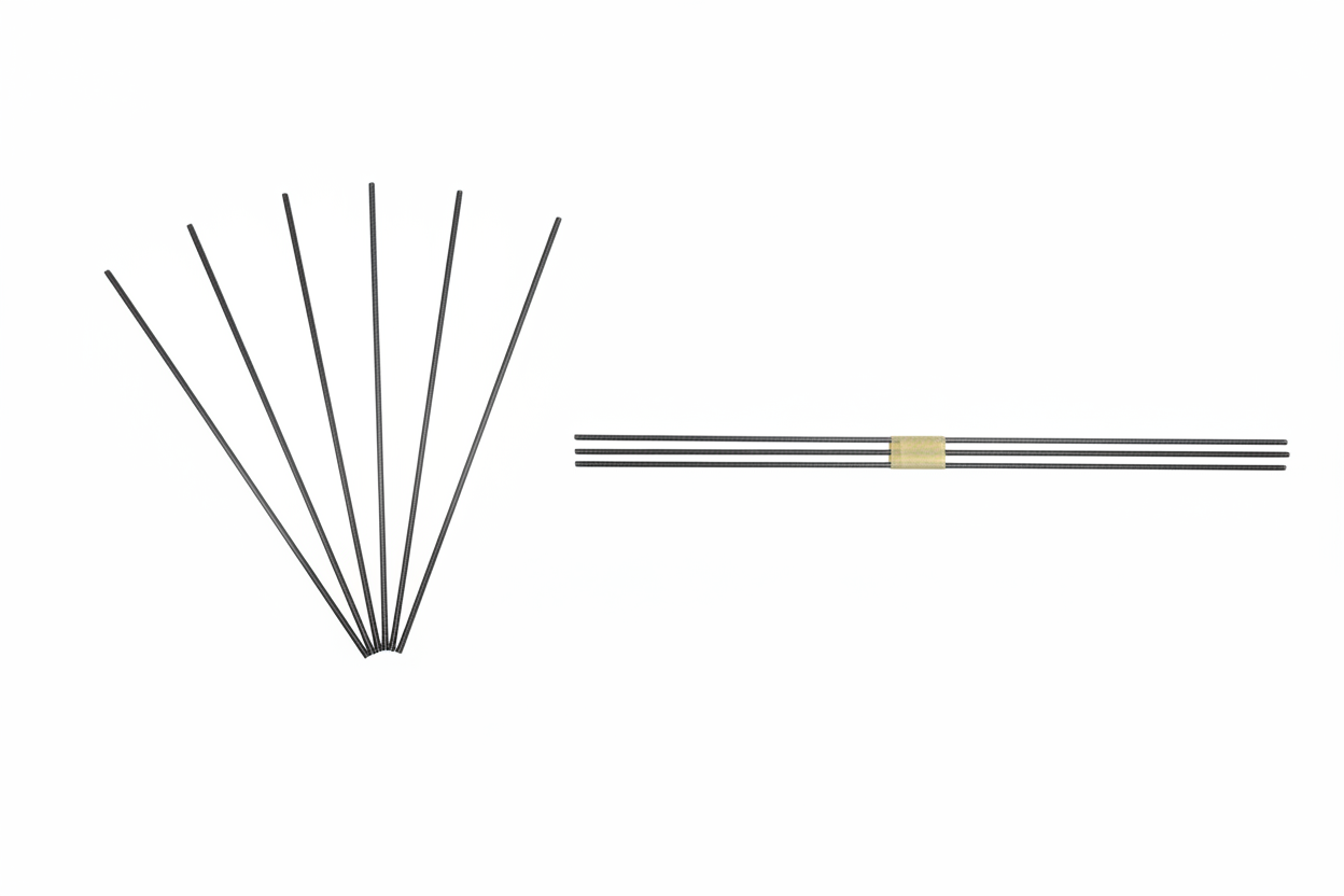 DU-BRO 2mm Threaded Rods 12 inch, 6 pack, shown fanned and bundled on white background
