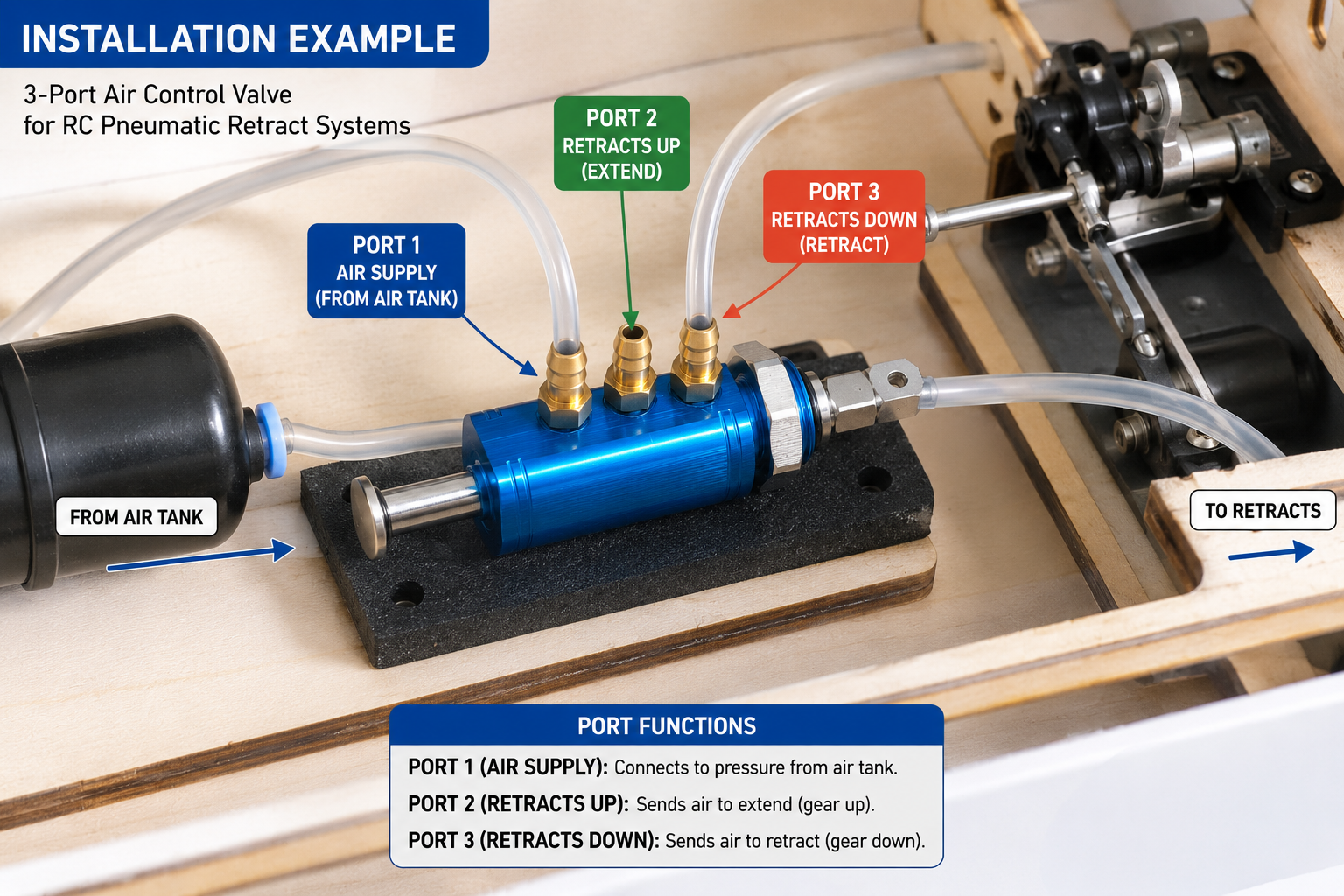 Gator RC 3-Port Pneumatic Air Control Valve for RC Retracts