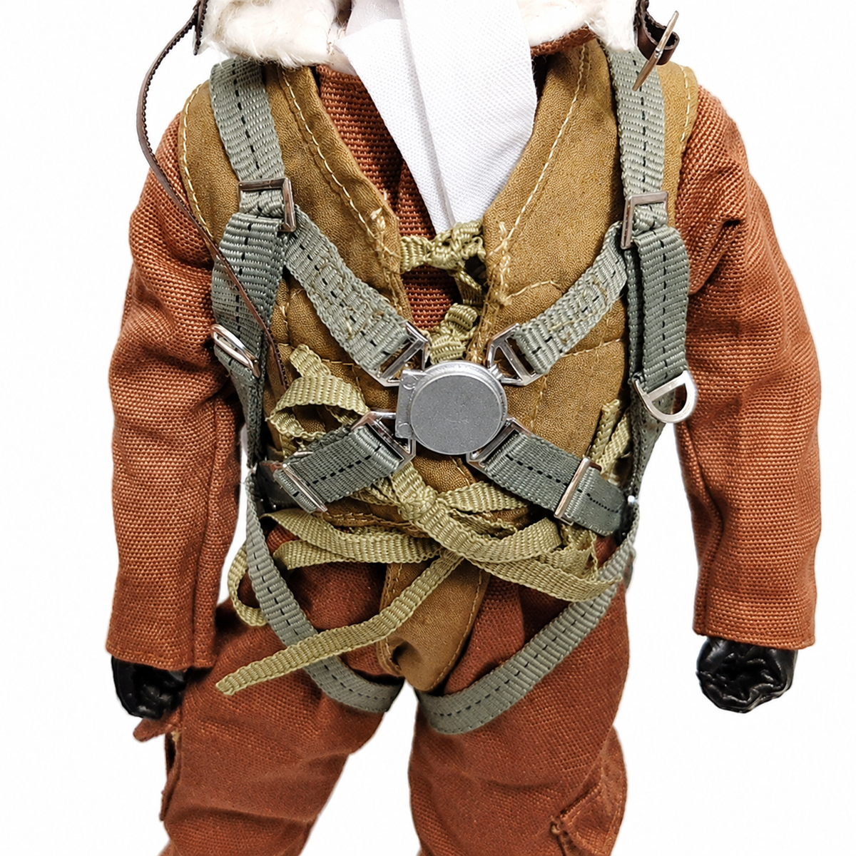 WarbirdPilots WWII Japanese RC pilot with brown flight suit, goggles, white scarf, and parachute harness