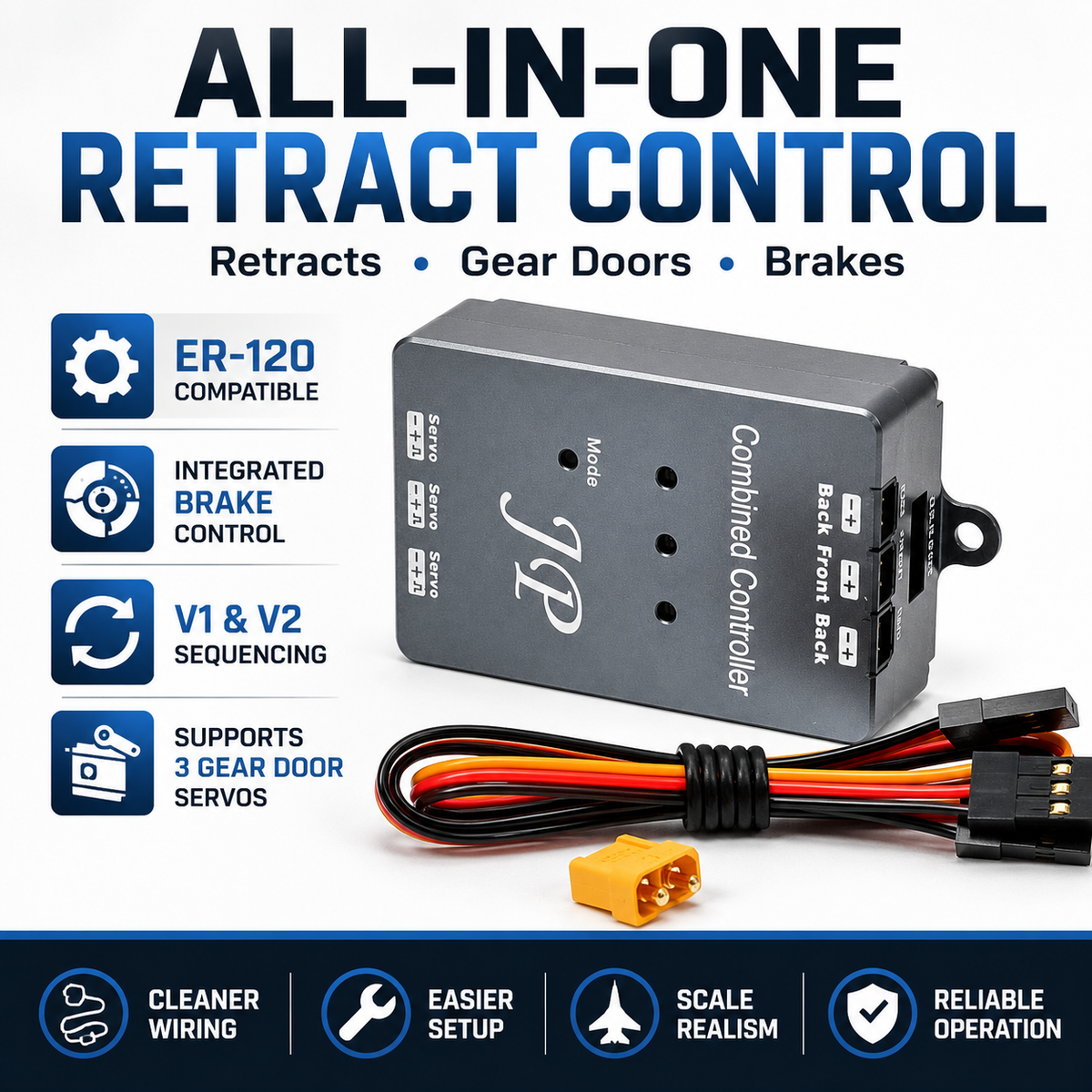 All-in-one retract control system with features listed on a white background