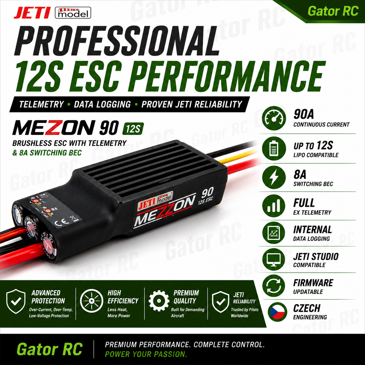 Gator RC MEZON 90 ESC with product details on a white background