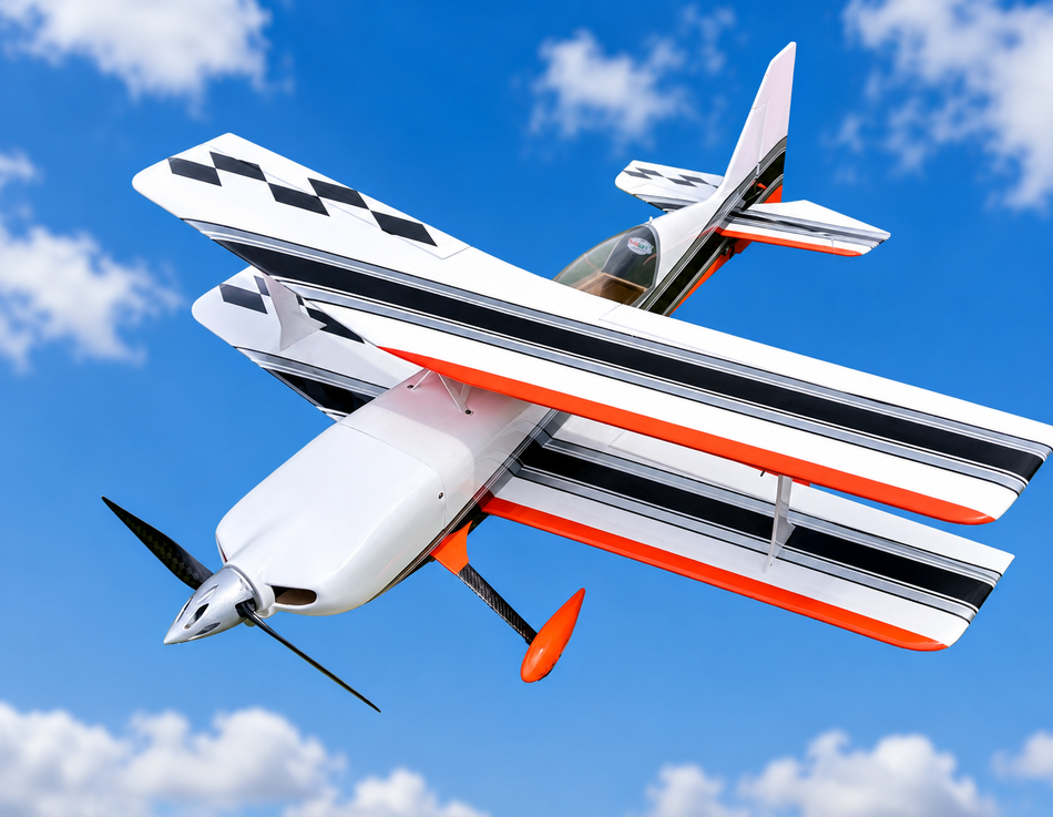SebArt Miss UltimateS 50E 59" Electric RC Biplane ARF – Orange/White/Silver