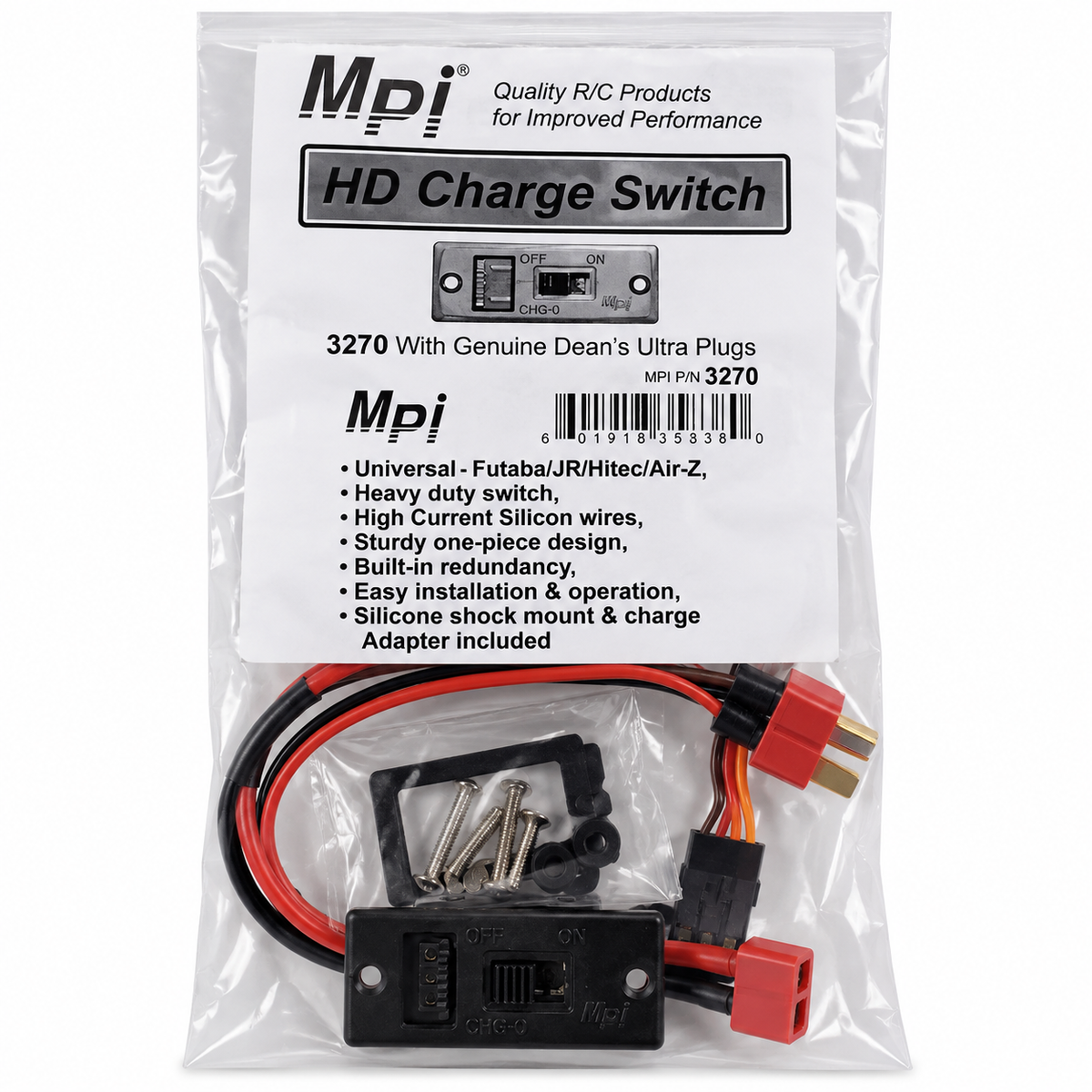 MPI 3270 HD Charge Switch – 18 Ga Wire, Genuine Deans Ultra Plugs