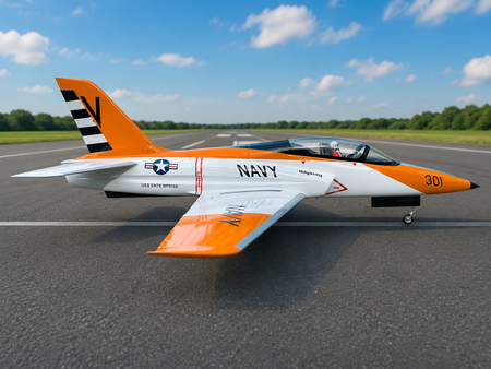 Top RC Model Odyssey Navy EDF Jet on Runway – Side Profile Hero Image