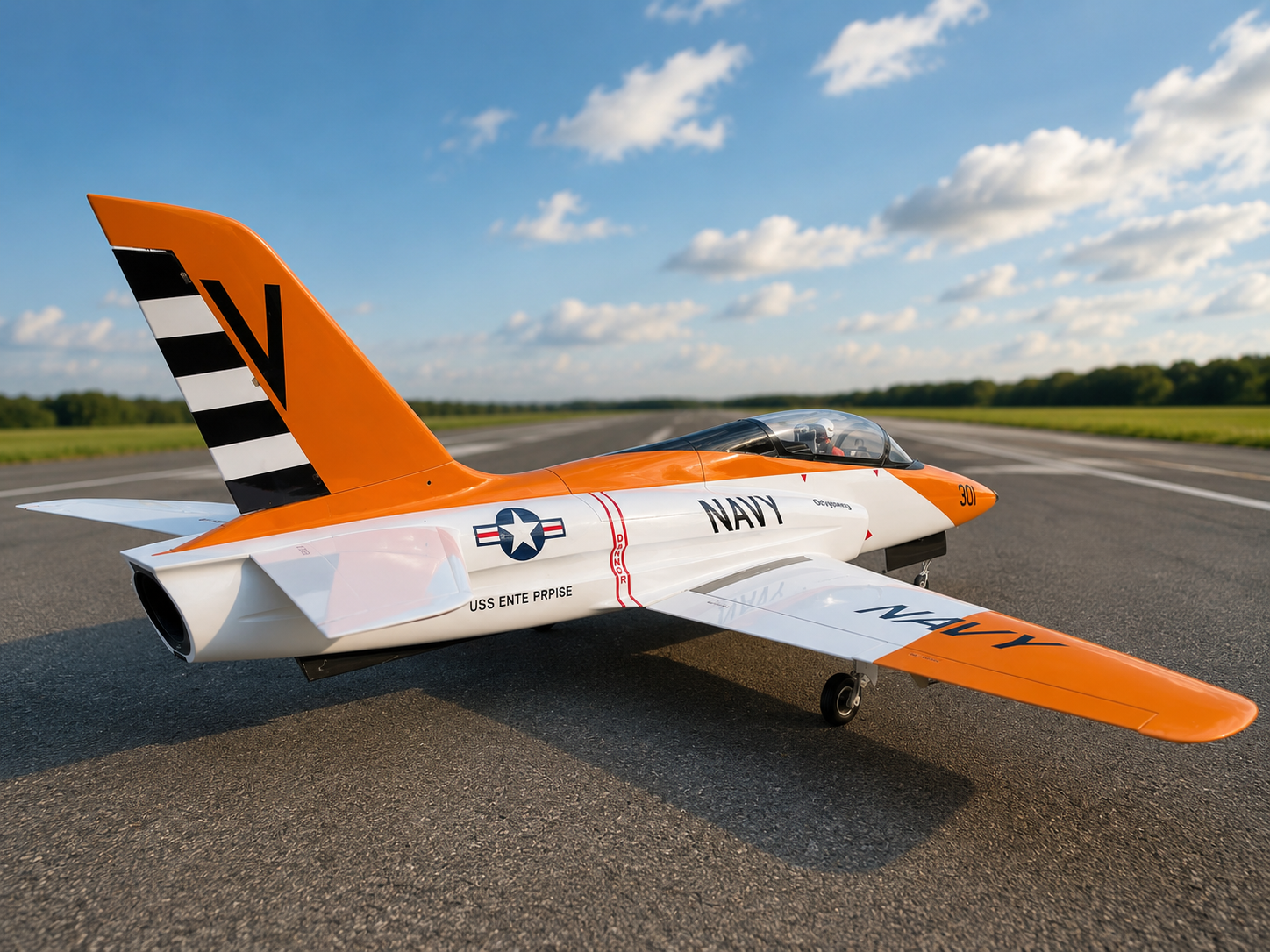 EDF RC Jet Aircraft Rear View – Navy Orange and White Scheme