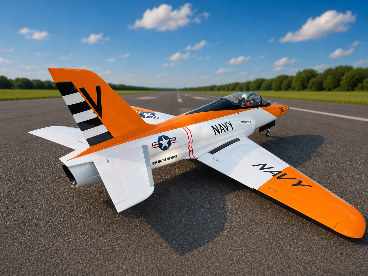 EDF RC Jet Aircraft Rear View – Navy Orange and White Scheme