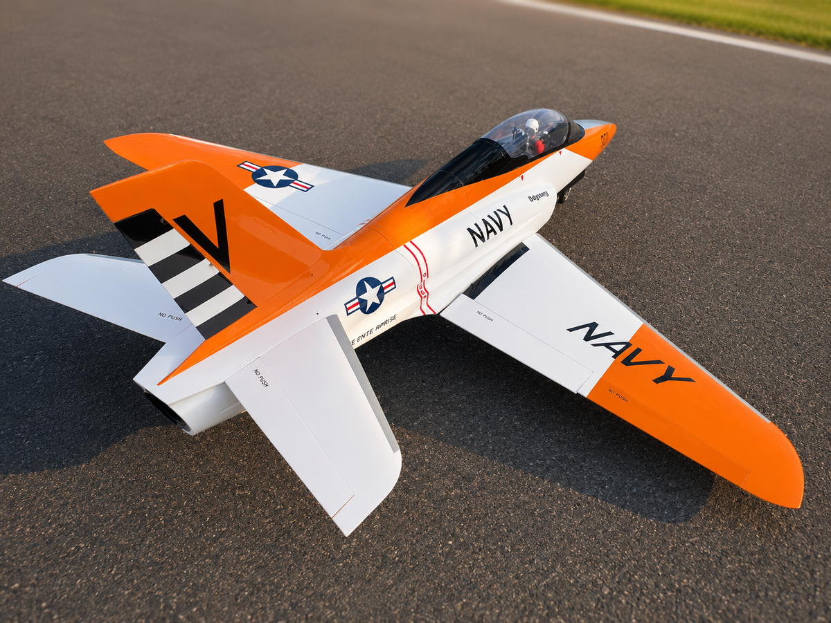 Top RC Model Odyssey RC Plane on Airfield – Rear Side Angle