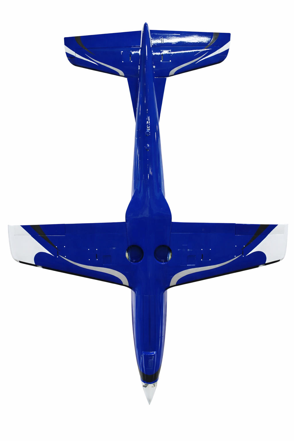 Top RC PC-21 118 inch blue turbine powered scale RC aircraft ARF bottom of plane