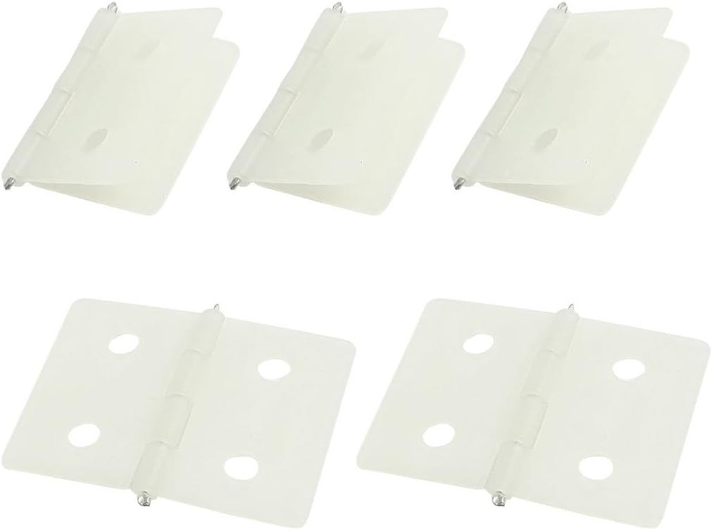 Five white plastic brackets on a white background