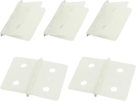 Five white plastic brackets on a white background