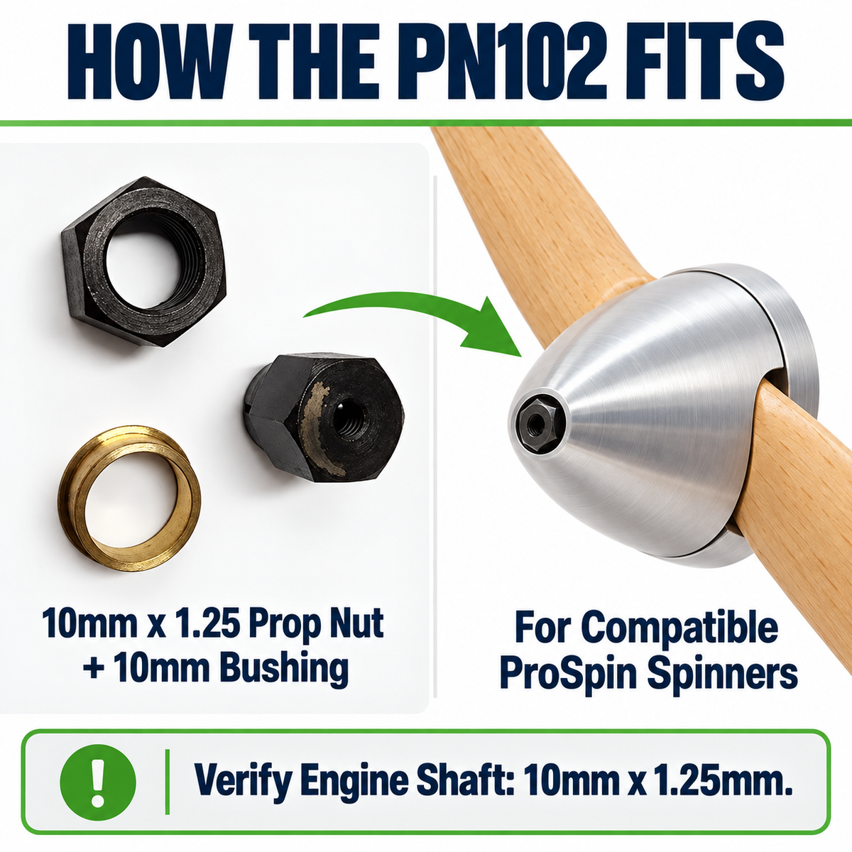 ProSpin 10mm x 1.25 Prop Nut with 10mm Bushing (PN102)