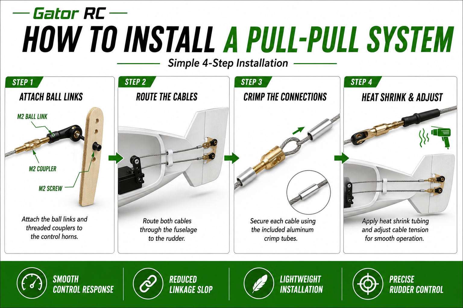 Step-by-step guide on how to install a pull-pull system for Gator RC vehicles.