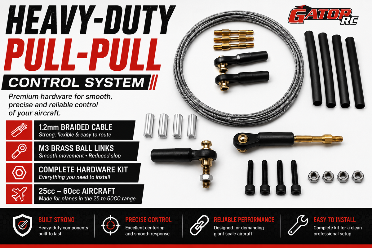 Heavy-duty pull-pull control system kit with components on a white background