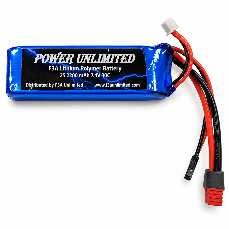 Power Unlimited 2S 2200mAh 7.4V 30C LiPo Receiver Battery with T-Plug