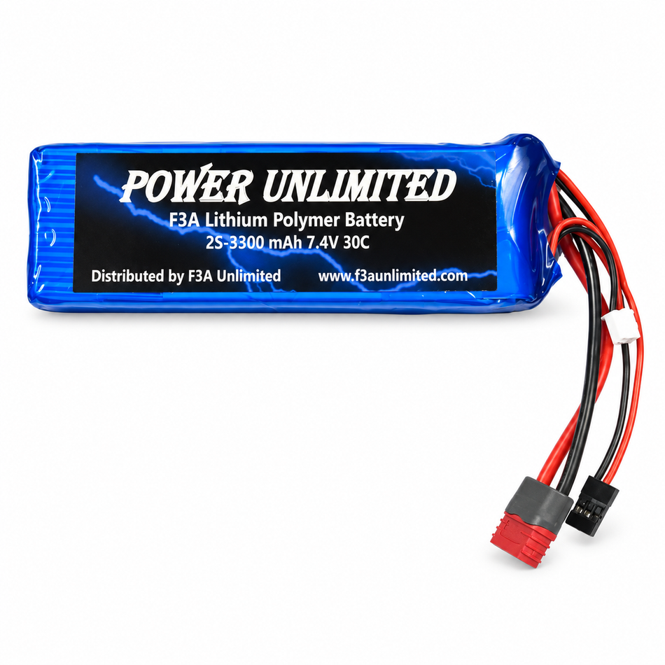Power Unlimited 2S 3300mAh 7.4V 30C LiPo Receiver Battery with T-Plug