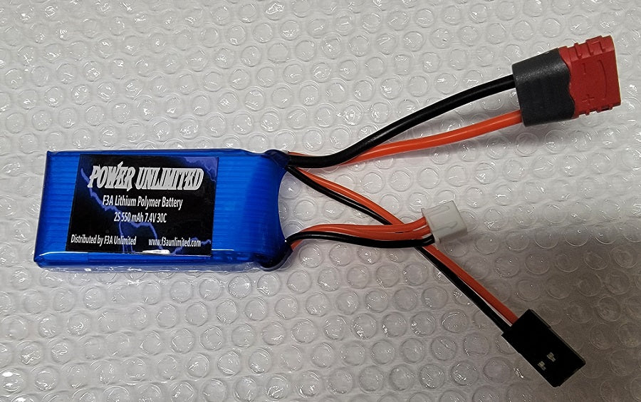2s, 850mAh, 7.4V 2S 30C Receiver Lipo Batteries (Power Unlimited) With T-plug and JR Universal plug