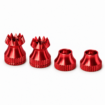 Secraft V2 M3 transmitter stick ends with matching bases in Red on a white background.