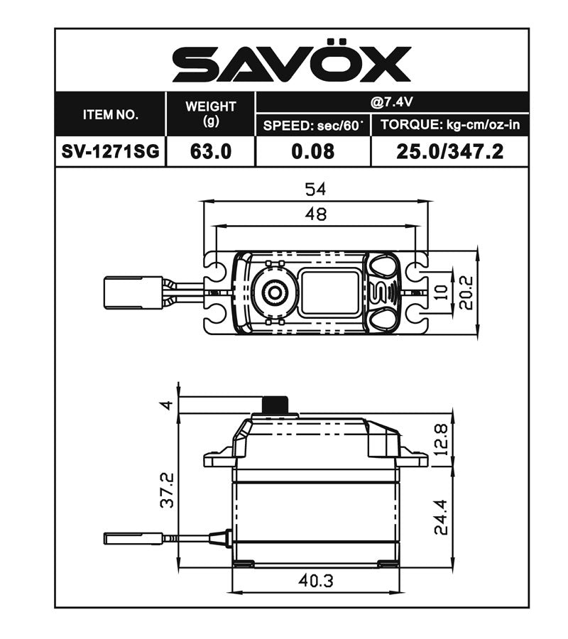 Savox High Voltage Coreless Digital Servo with Soft Start, 0.07sec