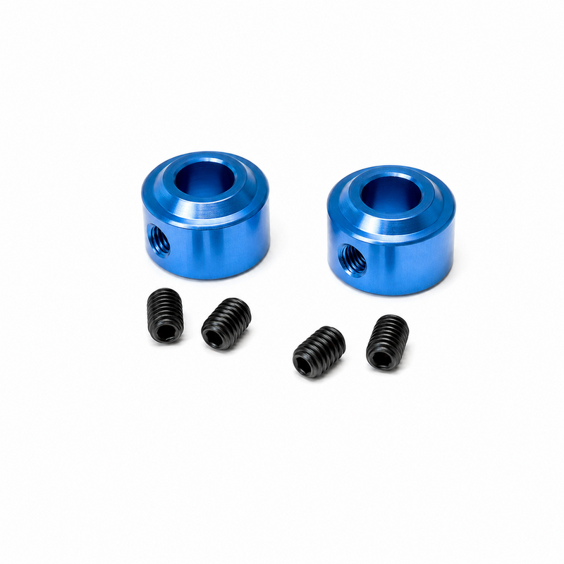 Secraft blue anodized RC airplane wheel collars with grub screws