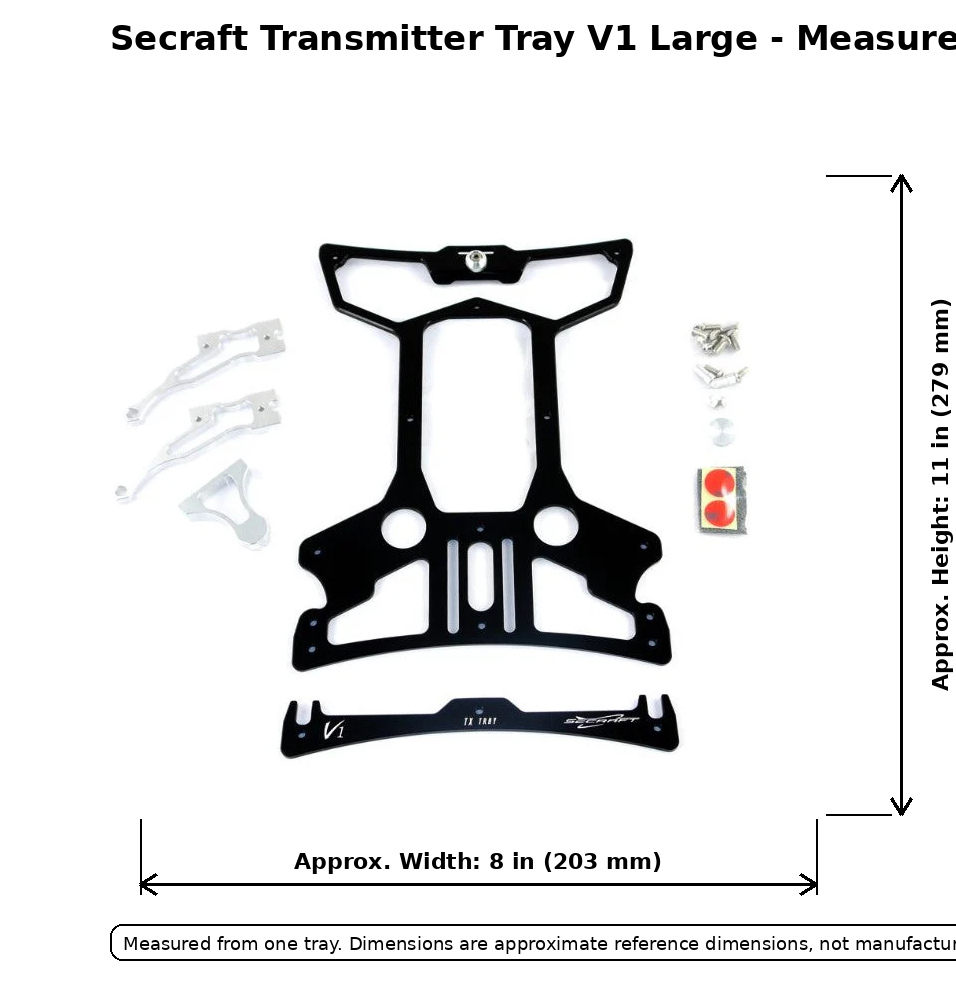 Secraft transmitter tray V1 large dimensions 11 inch height 8 inch width diagram