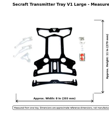 Secraft transmitter tray V1 large dimensions 11 inch height 8 inch width diagram