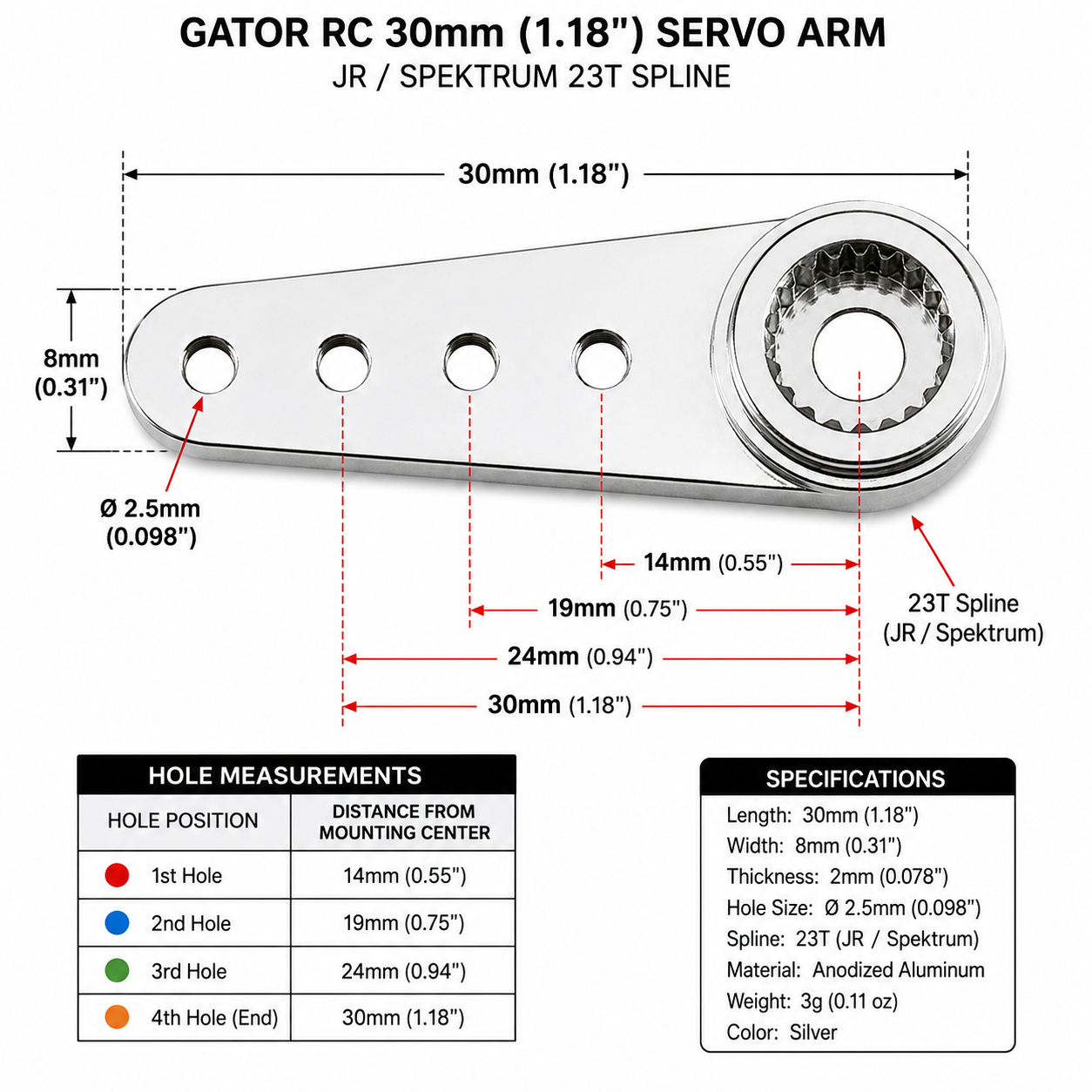 Gator RC 1.18" (30mm) Aluminum Servo Arm Graph