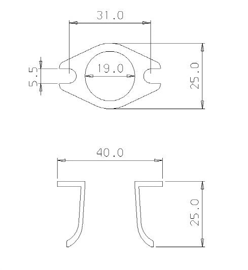 Technical drawing of a geometric shape with dimensions