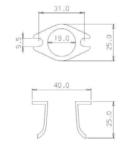 Technical drawing of a geometric shape with dimensions