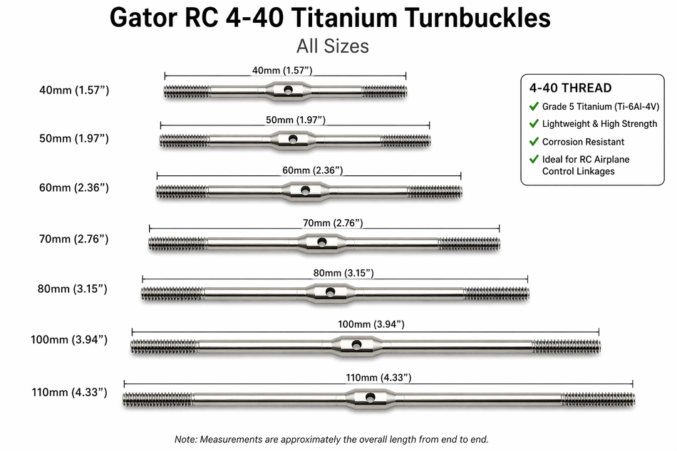 4-40 Titanium Turnbuckles for RC Airplanes