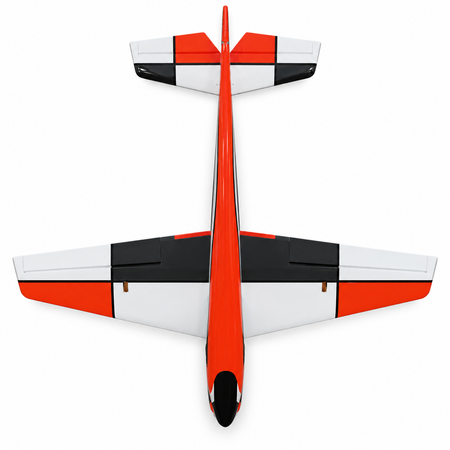 Underside view of F3A Air Unlimited 2 orange black and white 2-meter pattern airplane