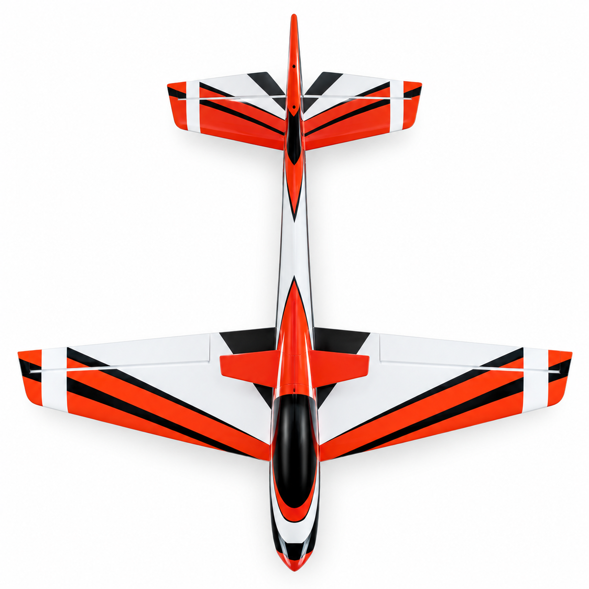 Top view of F3A Air Unlimited 2 orange black and white 2-meter pattern airplane
