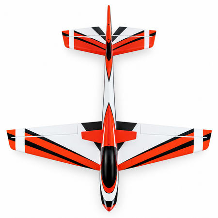 Top view of F3A Air Unlimited 2 orange black and white 2-meter pattern airplane