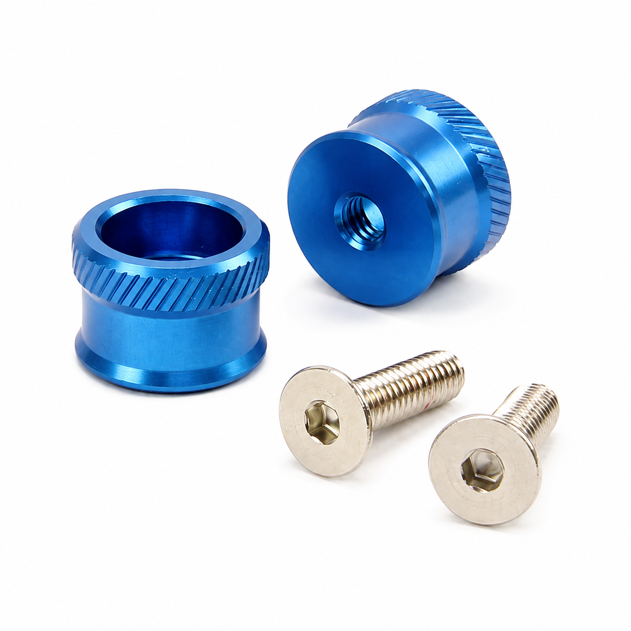 Secraft aluminum wing bolts M3 or M4 red and blue 2 pack for RC aircraft