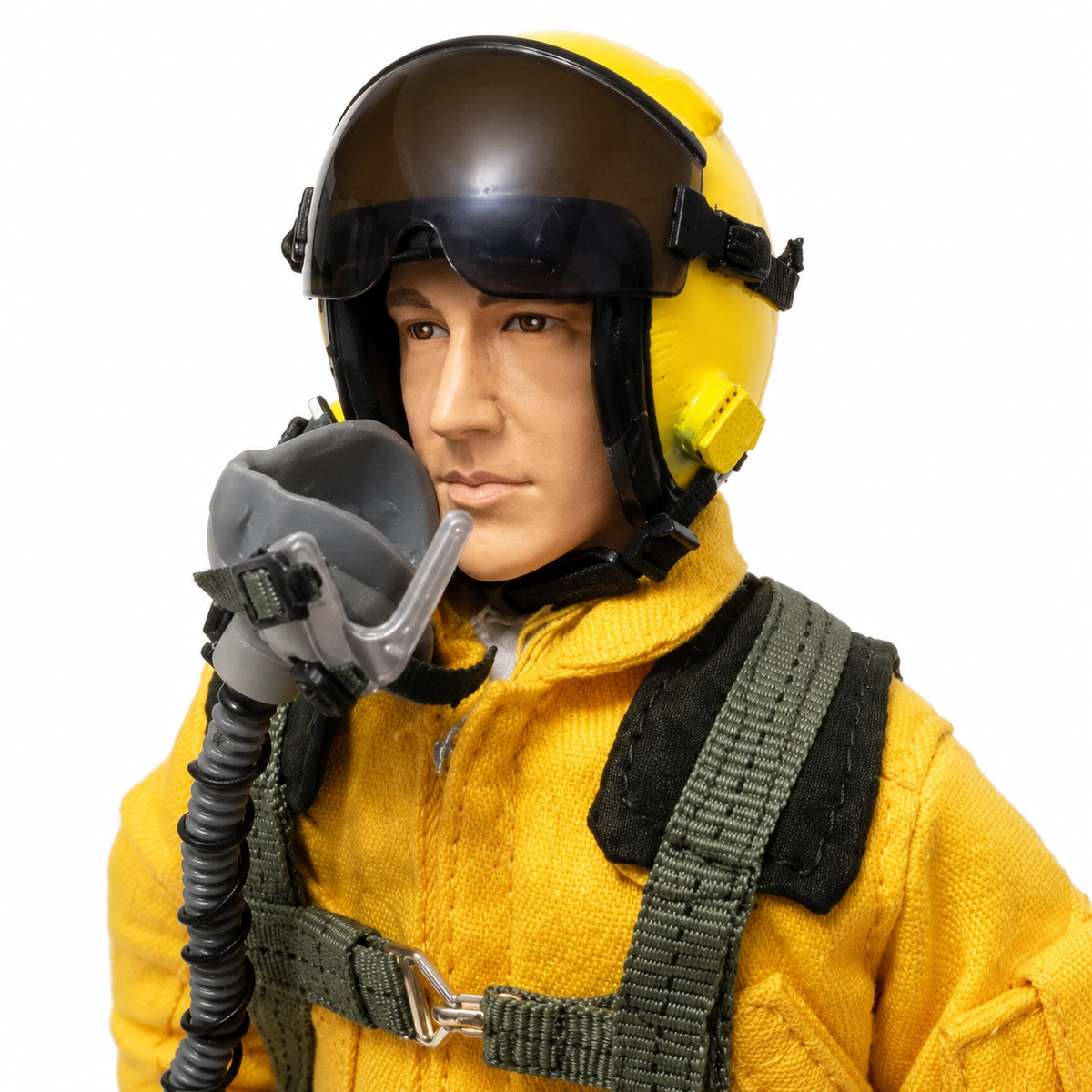 WarbirdPilots yellow modern jet RC pilot figure with helmet and flight harness, 1/5–1/6 scale