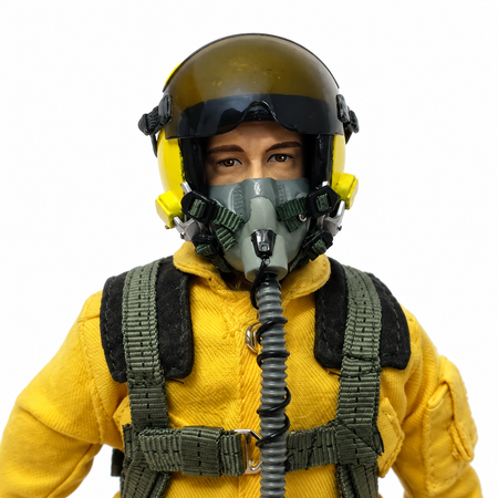 WarbirdPilots yellow modern jet RC pilot figure with helmet and flight harness, 1/5–1/6 scale