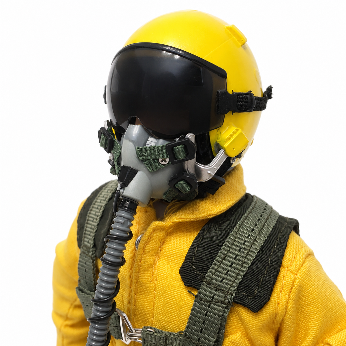 WarbirdPilots yellow modern jet RC pilot figure with helmet and flight harness, 1/5–1/6 scale
