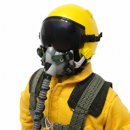 WarbirdPilots yellow modern jet RC pilot figure with helmet and flight harness, 1/5–1/6 scale