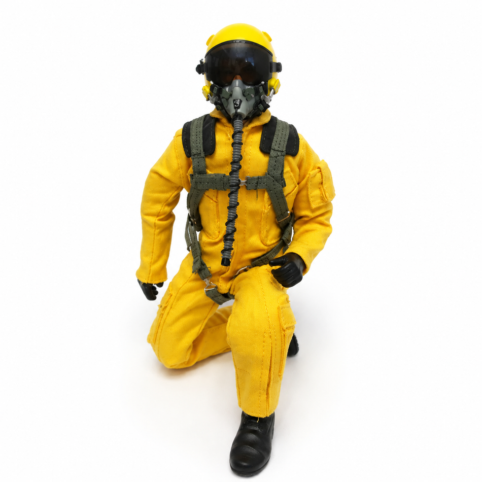 WarbirdPilots yellow modern jet RC pilot figure with helmet and flight harness, 1/5–1/6 scale