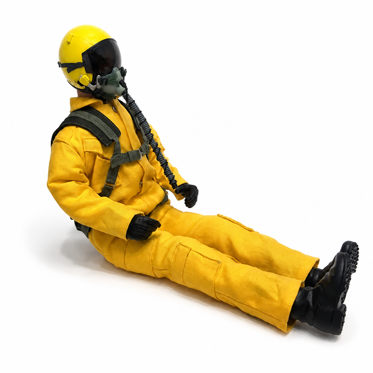 WarbirdPilots yellow modern jet RC pilot figure with helmet and flight harness, 1/5–1/6 scale